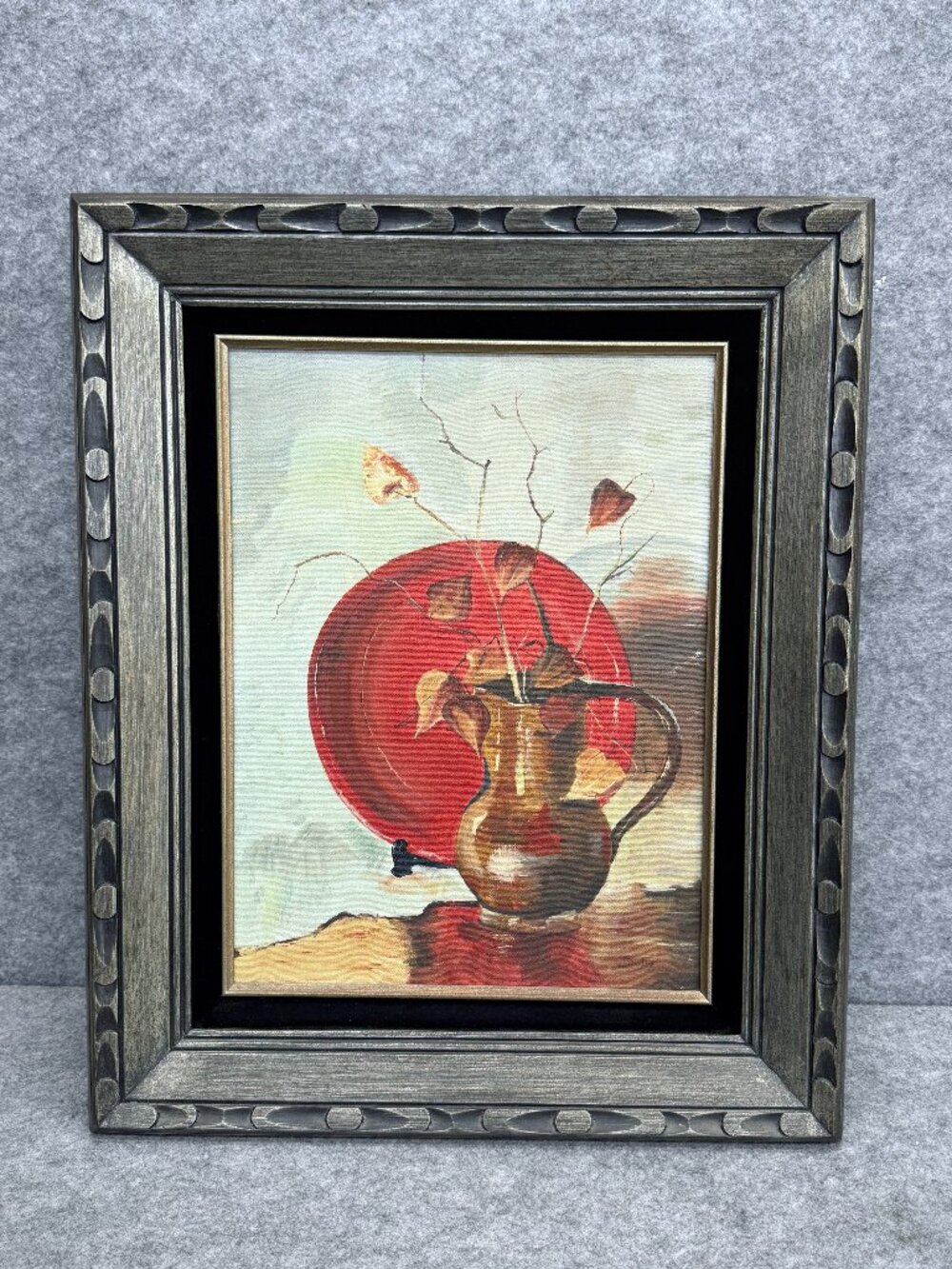 Vintage MCM Original Oil Painting Expressive Still Life Vase Ornate Wood Frame